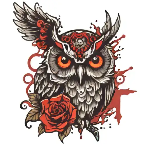 Trash Polka Owl With Cross In The Claws