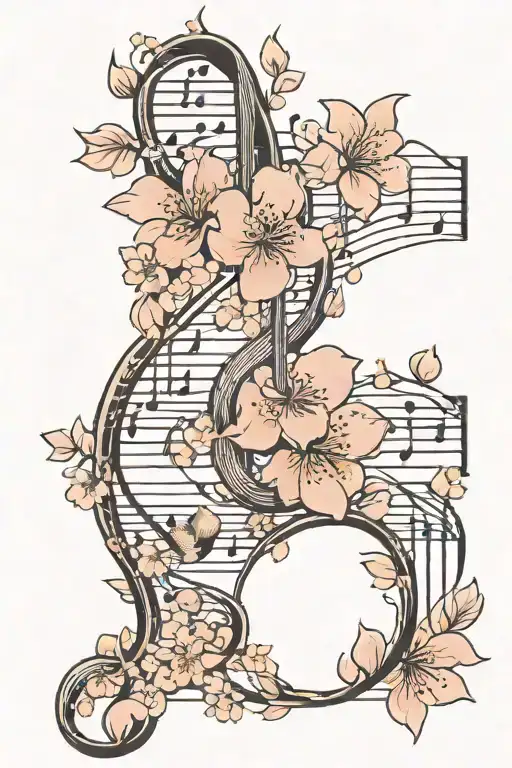 Music Notes And Cherry Blossom Branch