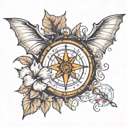 Bat And Compass With Hibiscus Flower