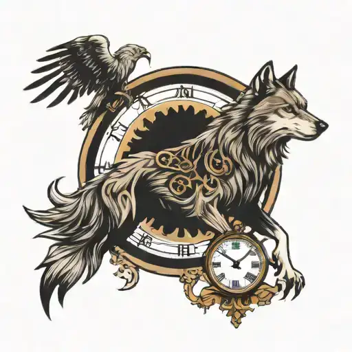 Wolf And Eagle And Clock Face