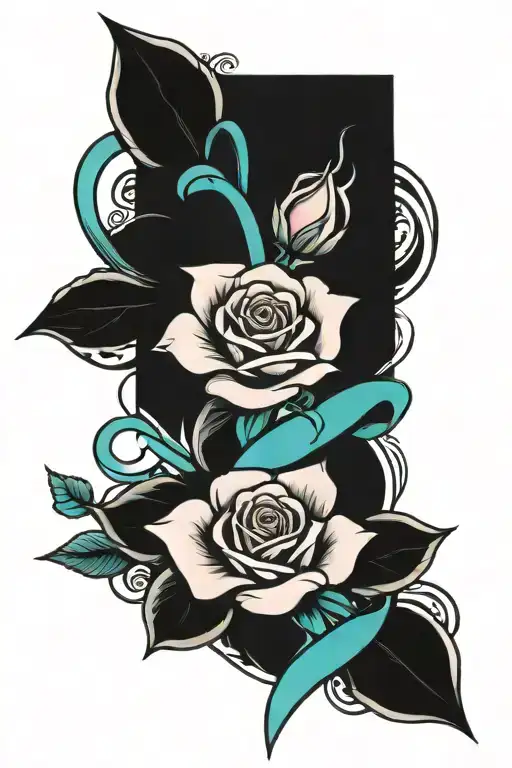 Rose With Teal Cancer Ribbons