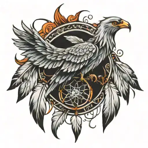 A Phoenix Carrying A Dream Catcher With A Torn Feather