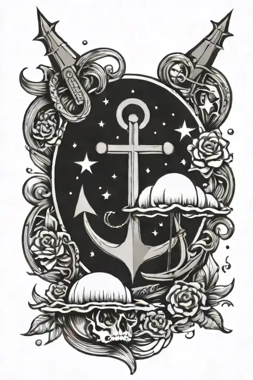 Anchor Surrounded My Madella And Suns And Moons And Stars