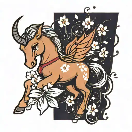 Sakura Blossom Petals Falling On A Cute Sagittarius