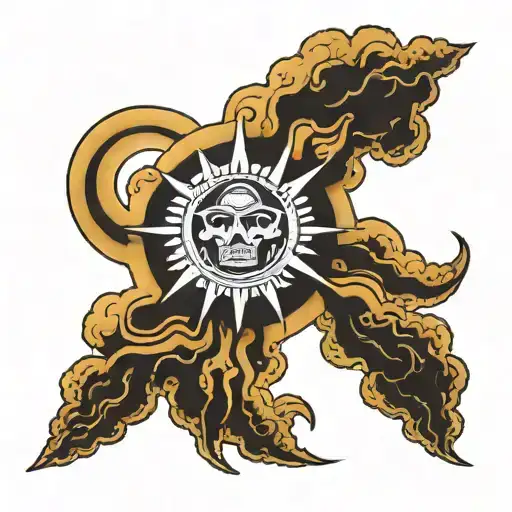 Paleolithic Cloud Tattoo Design With A Sun Shining