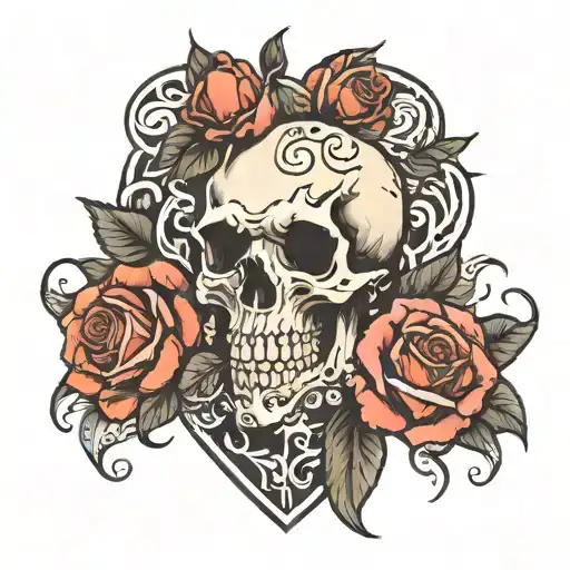 Heart Skull And Roses Coming