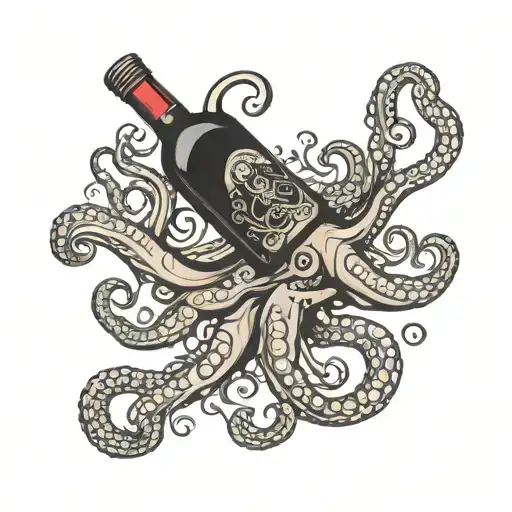 Wine Bottle And Octopus Gracefully Swimming And Captain Morgan
