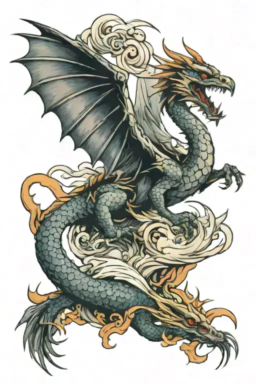 Dragon And Crane Flying