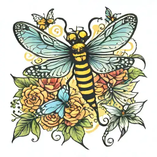 Dragonfly Sun Bee Butterfly Ladybug