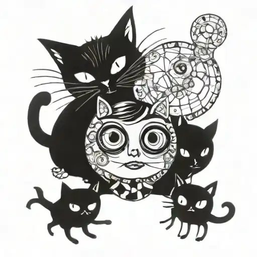 Coraline Button Eyes With The Black Cat And The Other Mother