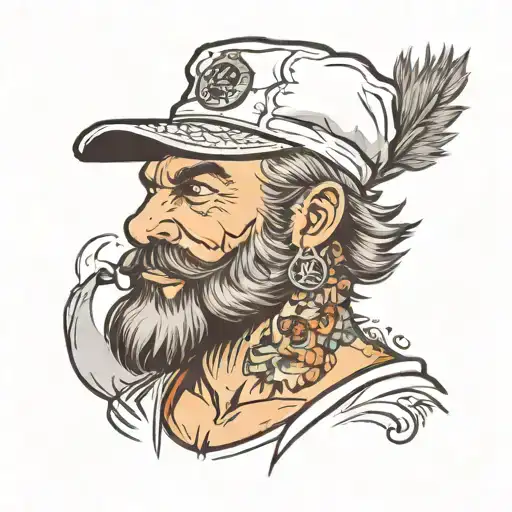 Beard Man Wearing A Wolf Cap And Cooking Themed