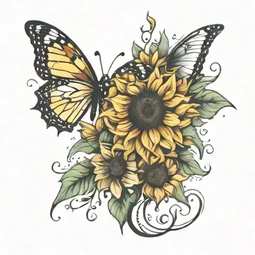 Sunflower And Butterfly
