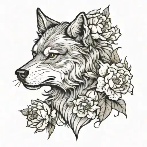 Wolf Head And Peony Flower Mixed