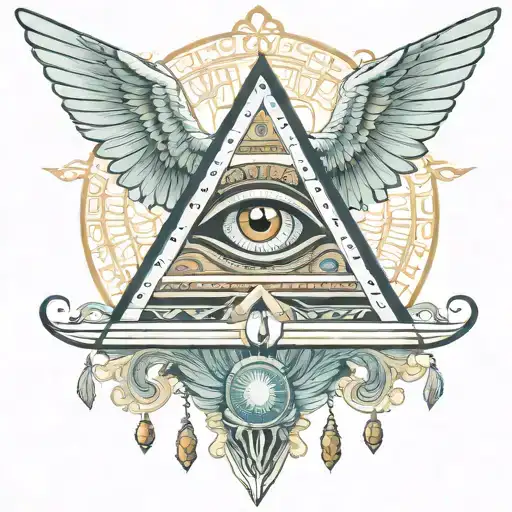 Color Filigree All Seeing Eye Pyramid Wings In Background Anunnaki