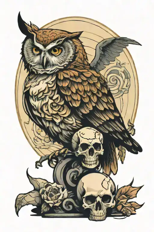 Owl Perched On Skull