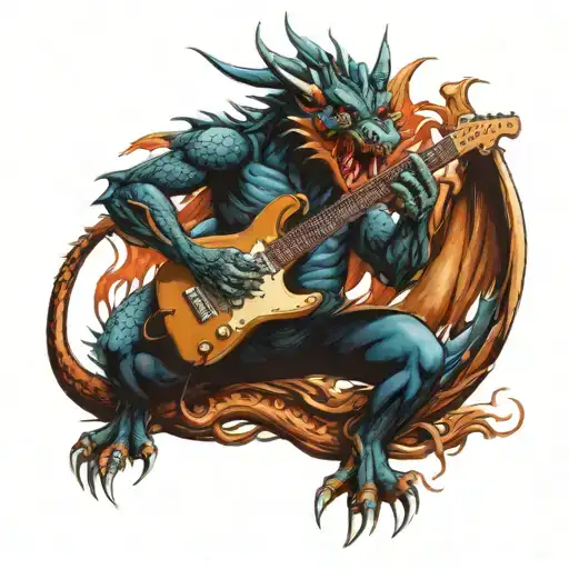 Evil English Blue Dragon Playing Heavy Metal Guitar