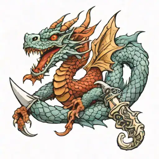 Realistic Mideviel Dragon Wrapped Around A Dagger