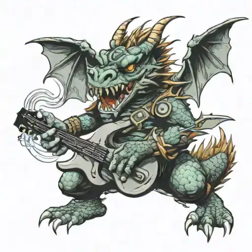 Mean Dragon Playing Heavy Metal Guitar