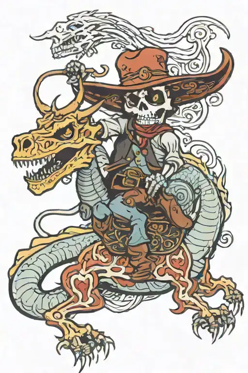 Skeleton Wearing A Cowboy Hat Riding A Dragon Through Downtown Toronto