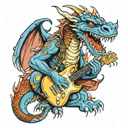 Evil English Blue Dragon Playing Heavy Metal Guitar