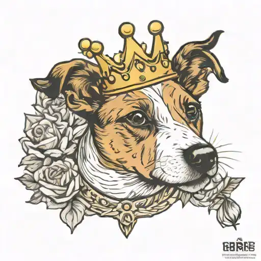 Jack Russell With Crown On Den With Happy Face