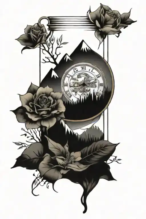 Mountain Range With A Hidden Hour Glass