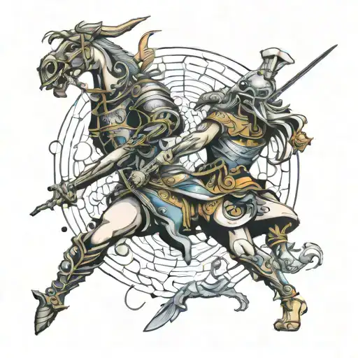 Surrealist Warrior Battling Mythical