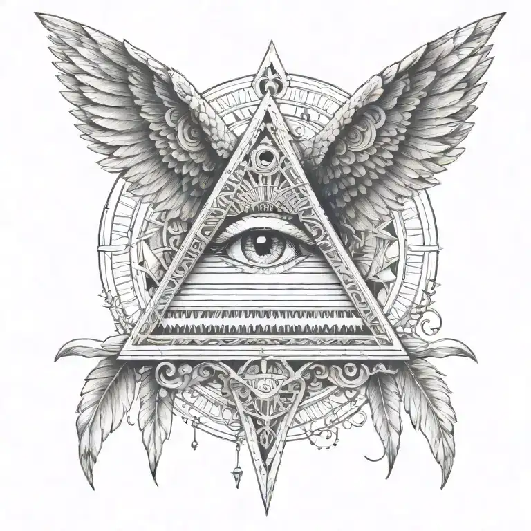Filigree All Seeing Eye Pyramid Owl Wings In Background Anunnaki Egyptian