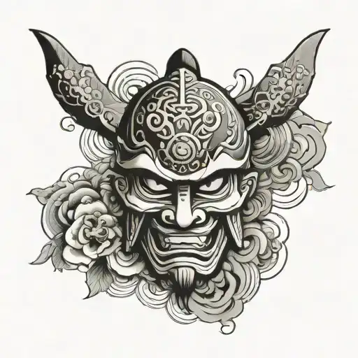 Samurai Mask Surrounded By Swirling