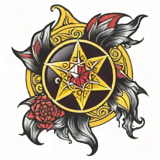 Crystal Star Inside Circle Red And Yellow Colour