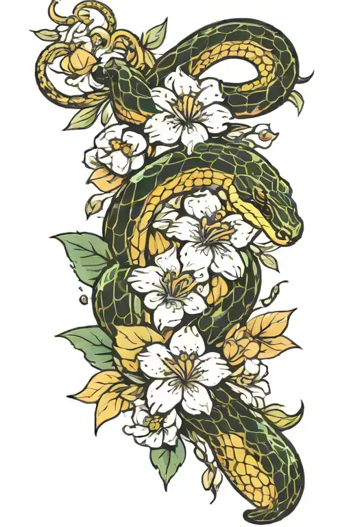 Snake And Wild Flowers