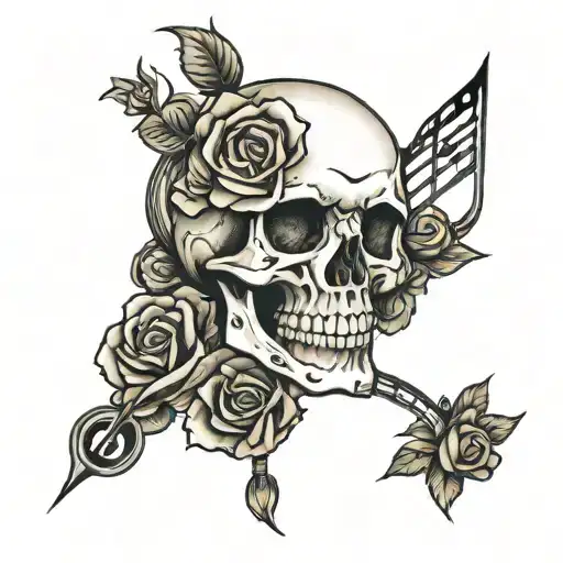 Music Notes With A Skull And Roses