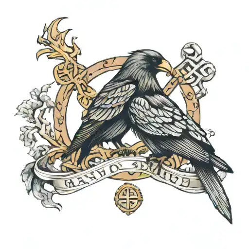 Create A Nordic Tattoo With Runes With The Tre Of Life As Well As The 2 Odin Ravens