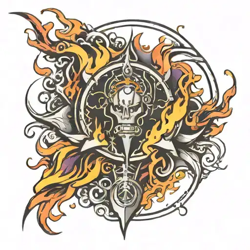 Cybercigilism Arm Tattoo Featuring Elements Fire Flames