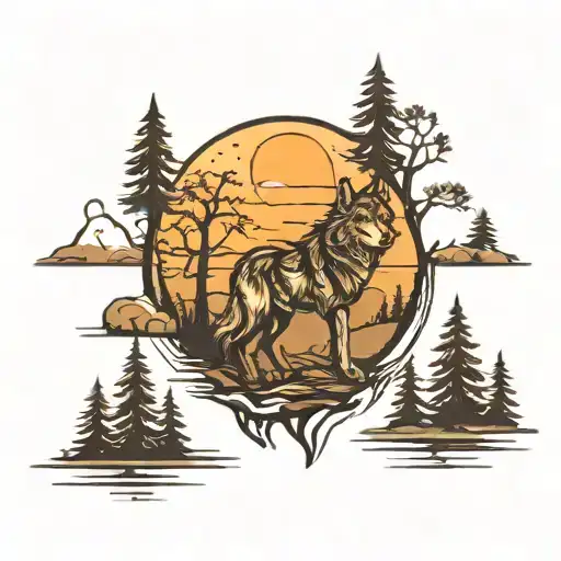 Wolf Mountain Moon Trees Lake Hawk
