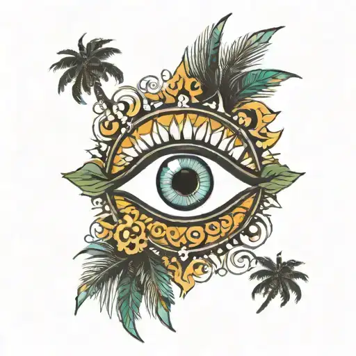 Evil Eye With Palm Trees And Waves