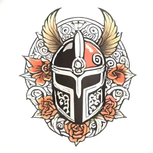 Sparta Style Helmet With A Heart In The Background And A