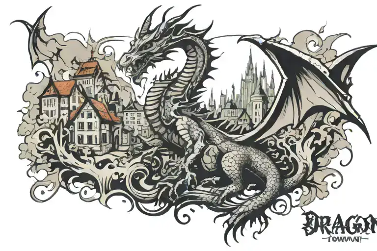 Dragon Attack Town Skyline