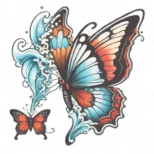 Red Butterfly Flying Out Of Water