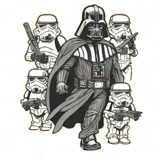 Darth Vader Holding Hands With Little Storm Troopers