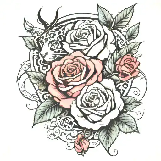 Animal And Roses Intertwined