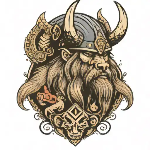 Viking With Bear Head With Army Below