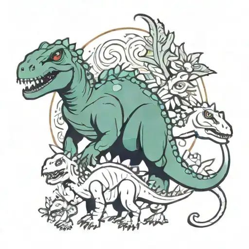 Dinosaur Mom Daughter And Son