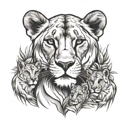 Lioness With Her Children