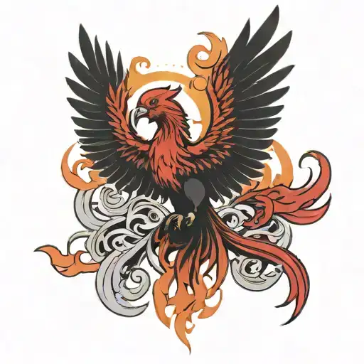 Red And Black Phoenix Rising From The Ashes