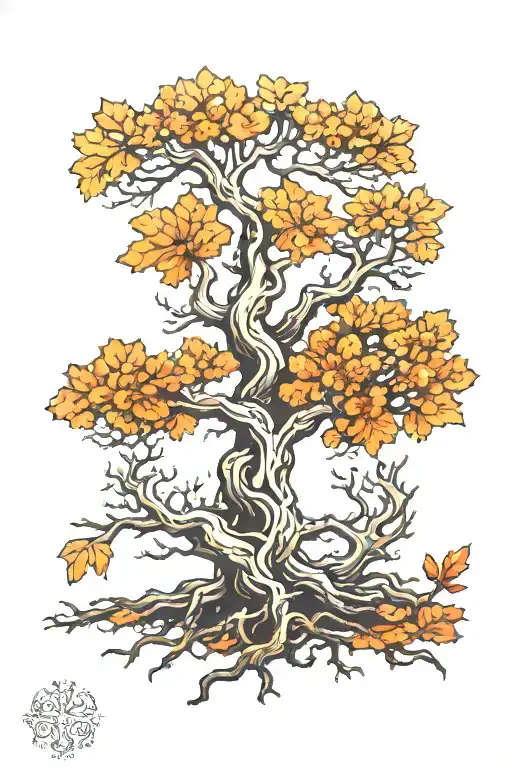 Oak Tree That Roots Transform Into Latvian Symbols
