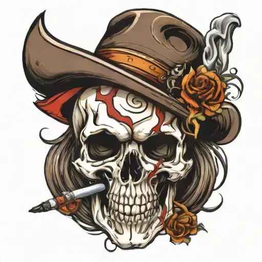 Skull Smoking A Blunt With A Cowboy Hat