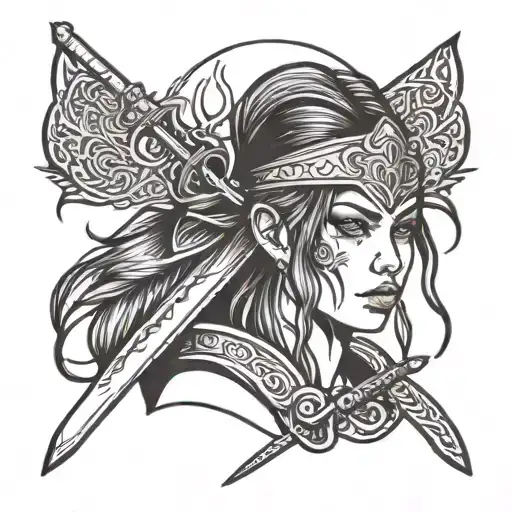 The Face Of A Warrior Girl With A Sword