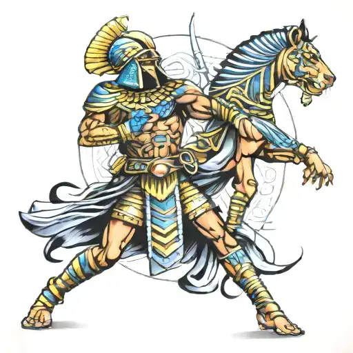 Egyptian Warrior Battling