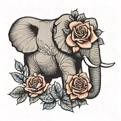Minimalist Elephant With A Rose And The Name Map